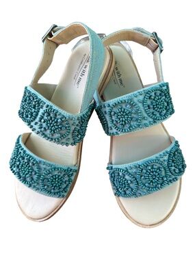 Coldwater Creek Teal Beaded Open-Toe Sandals for Women